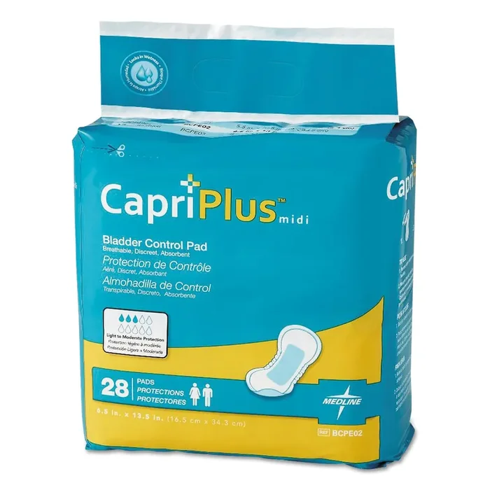 Medline Capri Plus Bladder Control Pads, Extra Plus, 6.5″ X 13.5″, 28/pack, 6/carton