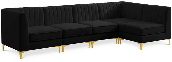 Meridian Furniture – Alina Black Velvet Modular Sectional – 5Pc – 604Black-Sec5B
