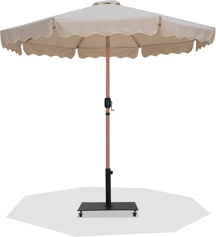 Meridian Furniture – Amalfi Beige Fabric With Cream Piping / Matte Black Aluminum Patio Umbrella with Base Sets – 55017Beige-AB