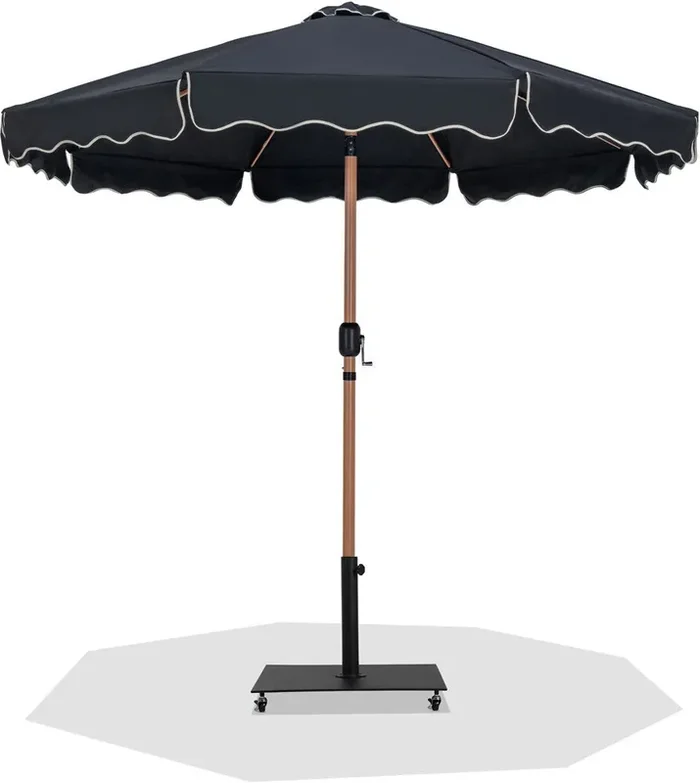 Meridian Furniture – Amalfi Black Fabric With Cream Piping / Matte Black Aluminum Patio Umbrella with Base Sets – 55017Black-AB