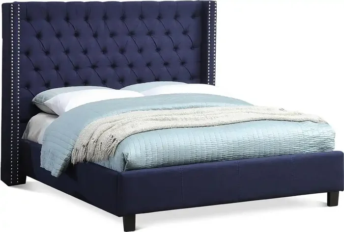 Meridian Furniture – Ashton Navy Linen Textured Full Bed – AshtonNavy-F