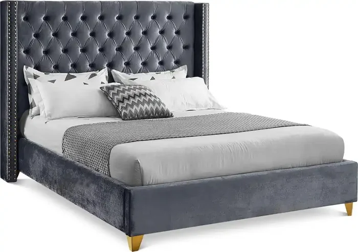 Meridian Furniture – Barolo Grey Velvet Full Bed – BaroloGrey-F