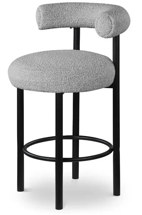 Meridian Furniture – Bordeaux Grey Boucle Fabric Stool (Set of 2) – 551Grey-C