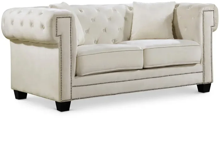Meridian Furniture – Bowery Cream Velvet Loveseat – 614Cream-L