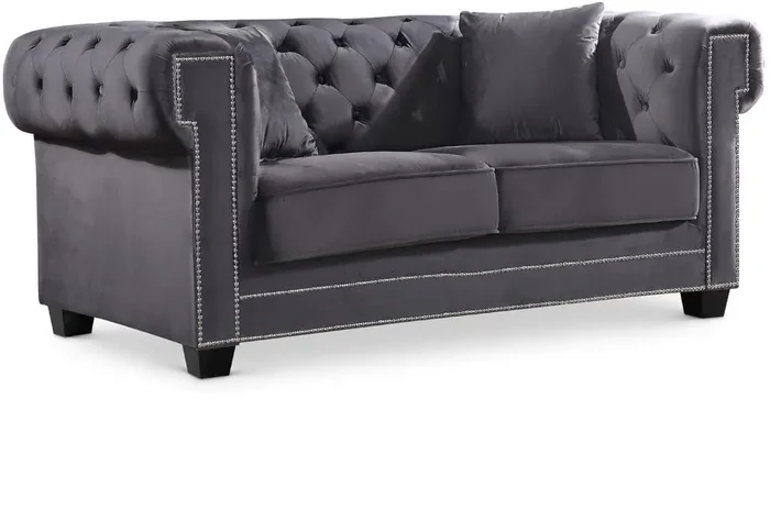 Meridian Furniture – Bowery Grey Velvet Loveseat – 614Grey-L