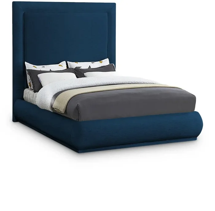 Meridian Furniture – Brooke Navy Linen Textured Fabric Queen Bed – BrookeNavy-Q