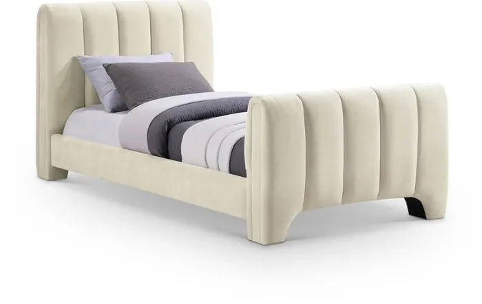 Meridian Furniture – Camila Beige Chenille Fabric Twin Bed – CamilaBeige-T