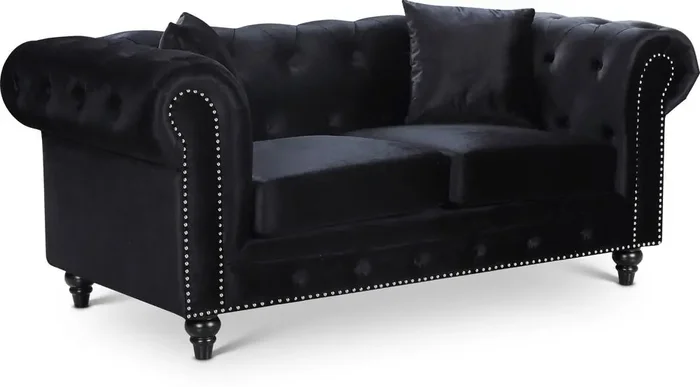 Meridian Furniture – Chesterfield Black Velvet Loveseat – 662BL-L