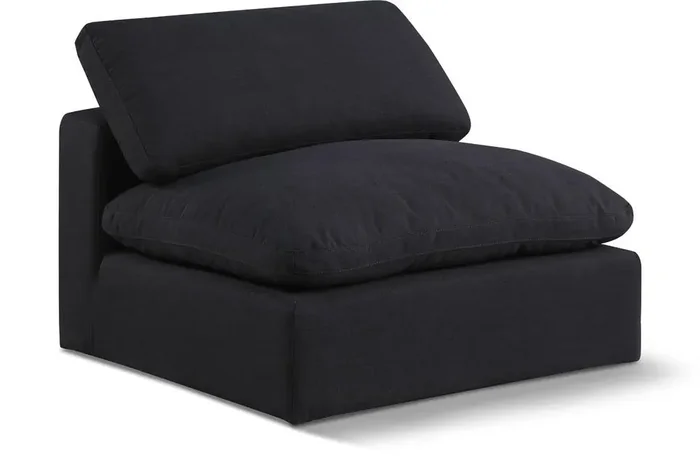 Meridian Furniture – Comfy Black Linen Textured Fabric Modular Armless Chair – 187Black-Armless