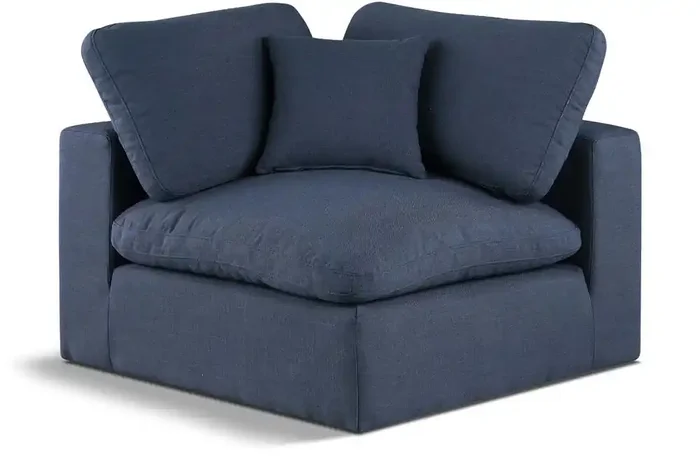 Meridian Furniture – Comfy Navy Linen Textured Fabric Modular Corner Chair – 187Navy-Corner