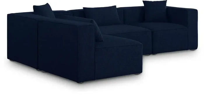 Meridian Furniture – Cube Navy Durable Linen Textured Modular Sectional – 4Pc – 630Navy-Sec4B