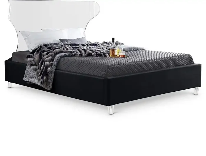 Meridian Furniture – Ghost Black Velvet Queen Bed – GhostBlack-Q
