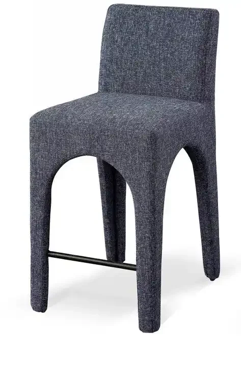Meridian Furniture – Gramercy Blue Linen Textured Fabric Stool – 754Blue-C