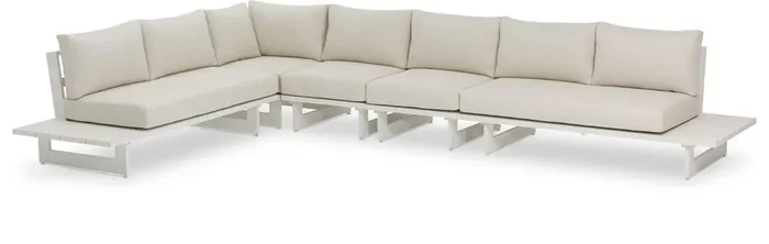 Meridian Furniture – Maldives Cream Water Resistant Fabric Outdoor Patio Modular Sectional – 5Pc – 337Cream-Sec2C