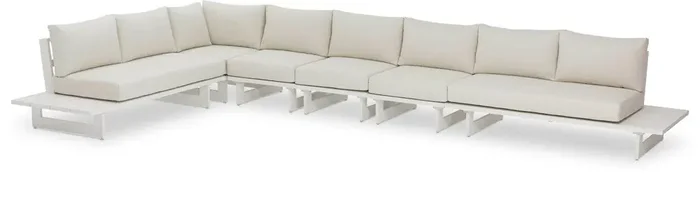 Meridian Furniture – Maldives Cream Water Resistant Fabric Outdoor Patio Modular Sectional – 6Pc – 337Cream-Sec3D