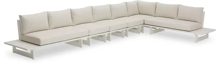 Meridian Furniture – Maldives Cream Water Resistant Fabric Outdoor Patio Modular Sectional – 6Pc – 337Cream-Sec3C