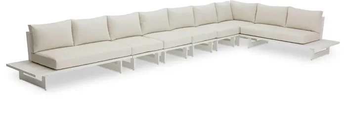 Meridian Furniture – Maldives Cream Water Resistant Fabric Outdoor Patio Modular Sectional – 7Pc – 337Cream-Sec4C