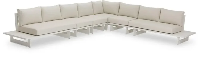 Meridian Furniture – Maldives Cream Water Resistant Fabric Outdoor Patio Modular Sectional – 6Pc – 337Cream-Sec3A