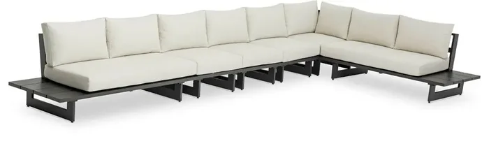 Meridian Furniture – Maldives Cream Water Resistant Fabric Outdoor Patio Modular Sectional – 6Pc – 338Cream-Sec3C