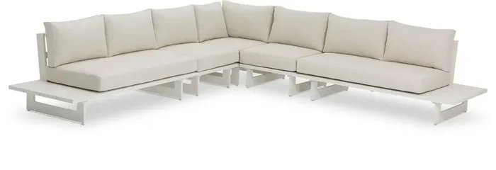 Meridian Furniture – Maldives Cream Water Resistant Fabric Outdoor Patio Modular Sectional – 5Pc – 337Cream-Sec2A