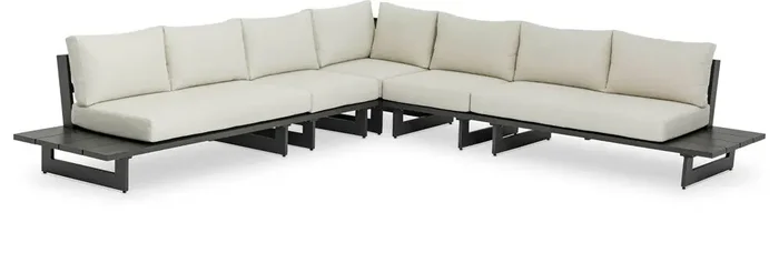 Meridian Furniture – Maldives Cream Water Resistant Fabric Outdoor Patio Modular Sectional – 5Pc – 338Cream-Sec2A