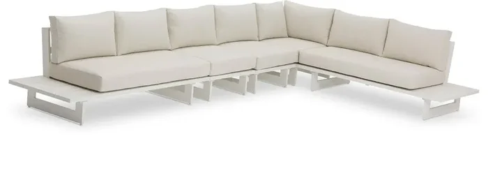 Meridian Furniture – Maldives Cream Water Resistant Fabric Outdoor Patio Modular Sectional – 5Pc – 337Cream-Sec2B