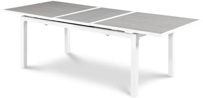 Meridian Furniture – Nizuc Grey Wood Look Accent Paneling Outdoor Patio Extendable Aluminum Dining Table – 366-T