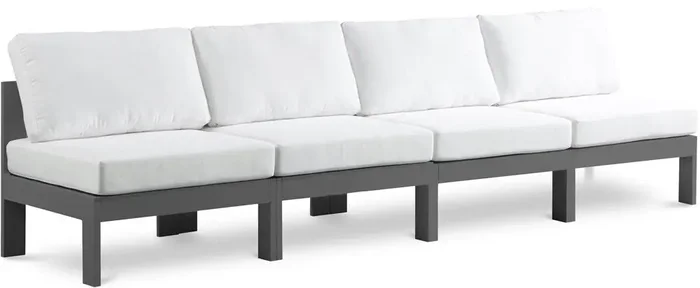 Meridian Furniture – Nizuc White Water Resistant Fabric Outdoor Patio Modular Sofa – 4Pc – 376White-S120B