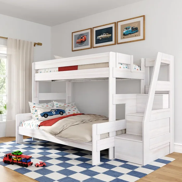 Modern Farmhouse Twin Over Full Bunk Bed With Stairs