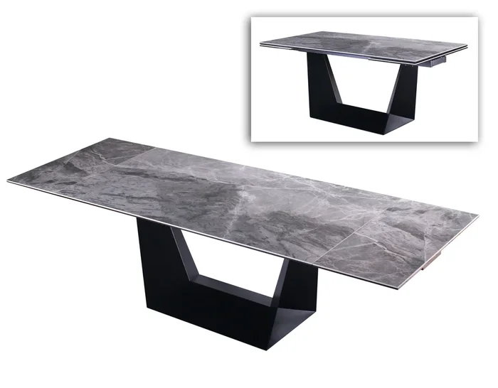 Modrest Baldwin Modern Grey Ceramic & Black Metal Extendable Dining Table