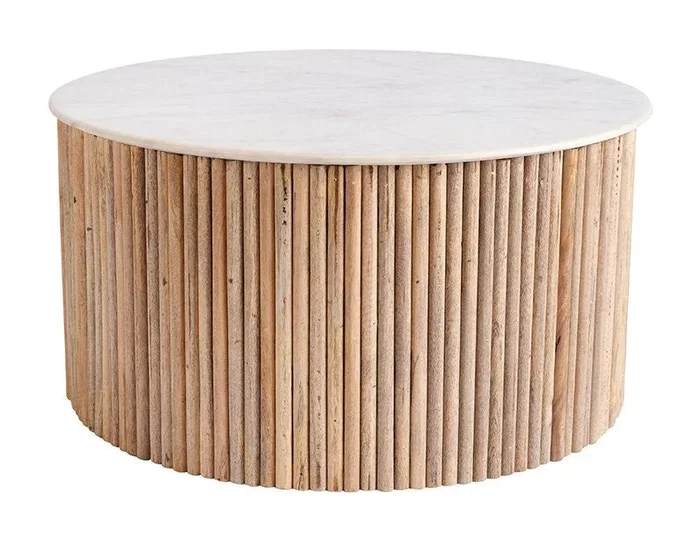 Modrest Cambridge White Marble & Mango Round Coffee Table