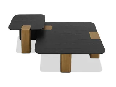 Modrest Harold – Modern Black + Brushed Gold Oak Square Coffee Table Set / VGHB467E2-467B