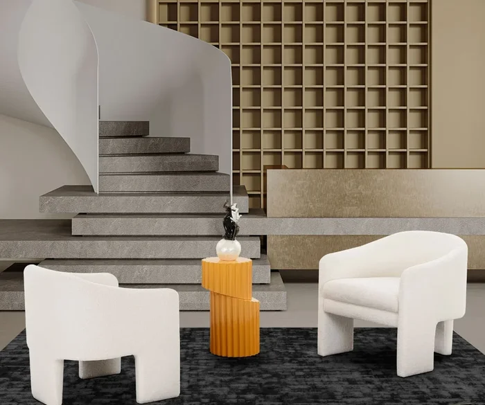 Modrest Khan Modern Off White Fabric Accent Chair
