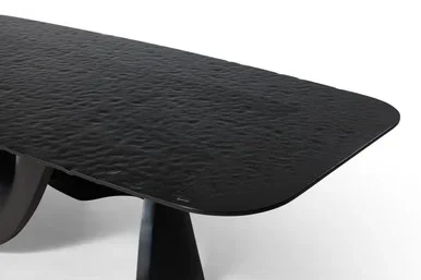Modrest Neptune – Modern Grey Wave Glass + Black Dining Table / VGVC-T2378