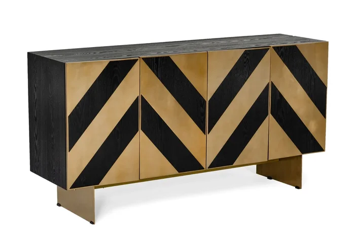 Modrest Perret Glam Black Ash & Brushed Brass Modern Buffet