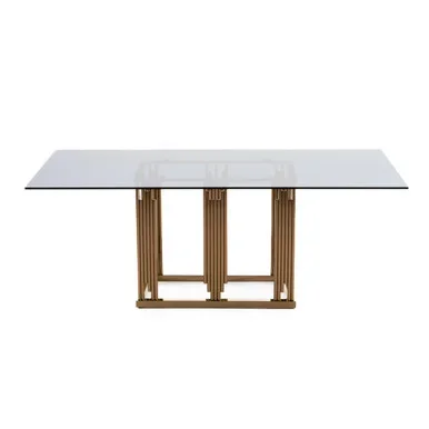 Modrest Token Modern Smoked Grey Glass & Rosegold Dining Table / VGVCT816