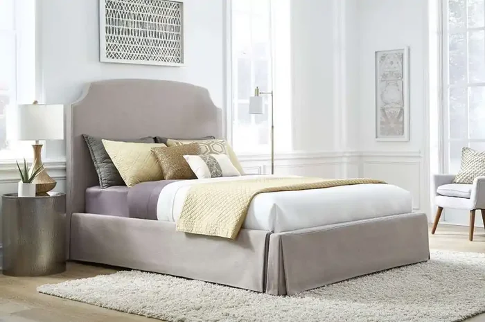 Modus Furniture – Laurel California King-Size Upholstered Skirted Storage Panel Bed in Wheat – CBC3J65_CLOSEOUT