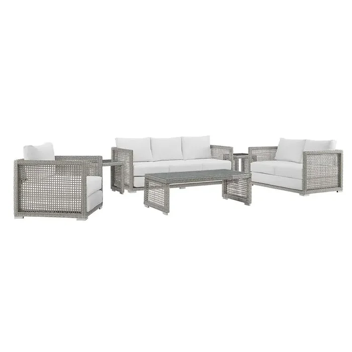 Modway – Aura 6 Piece Outdoor Patio Wicker Rattan Set – EEI-3559-GRY-WHI-SET