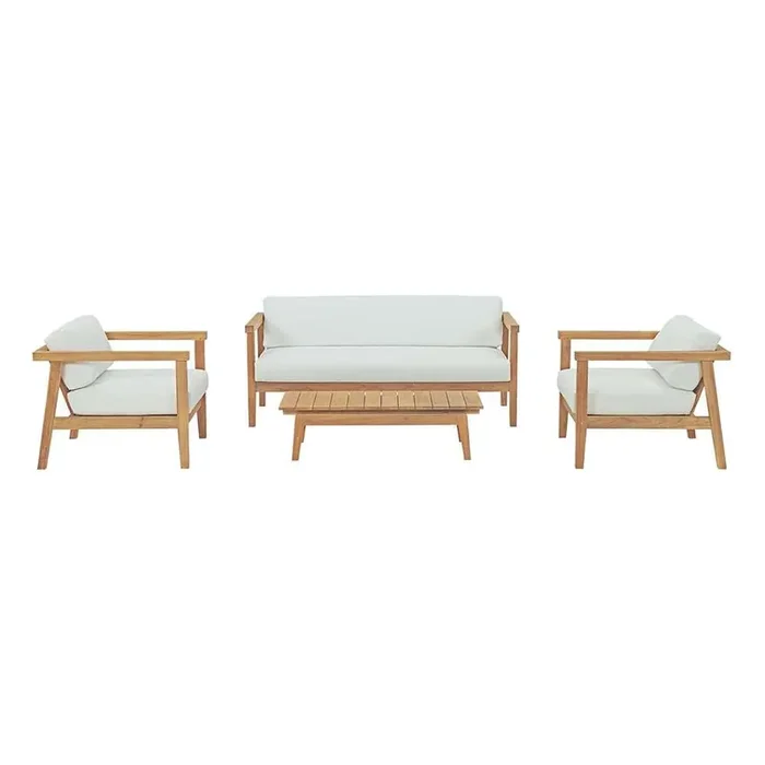 Modway – Bayport 4 Piece Outdoor Patio Teak Set – EEI-3111-NAT-WHI-SET