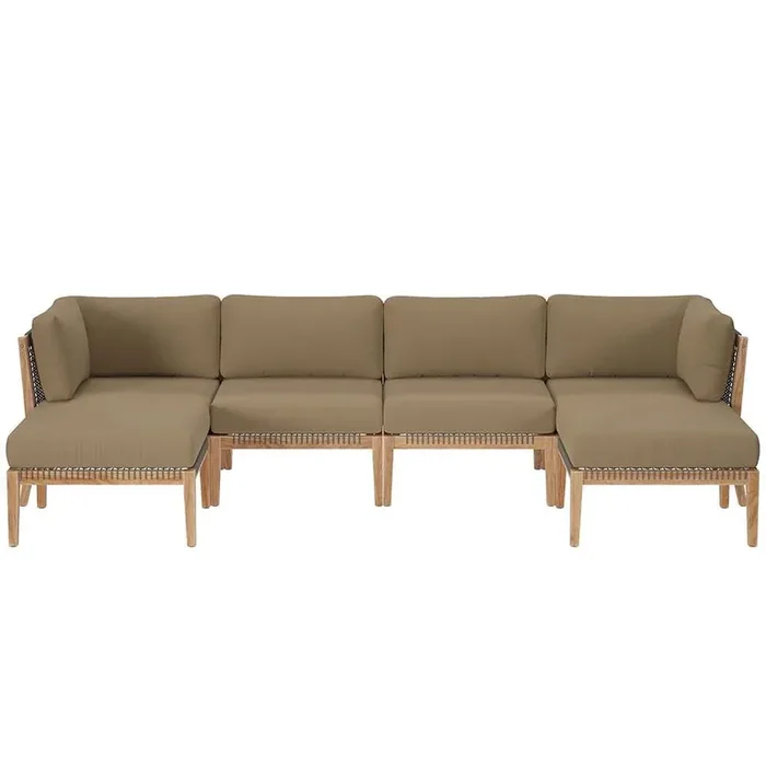 Modway – Clearwater Outdoor Patio Teak Wood 6-Piece Sectional Sofa – EEI-6122-GRY-LBR