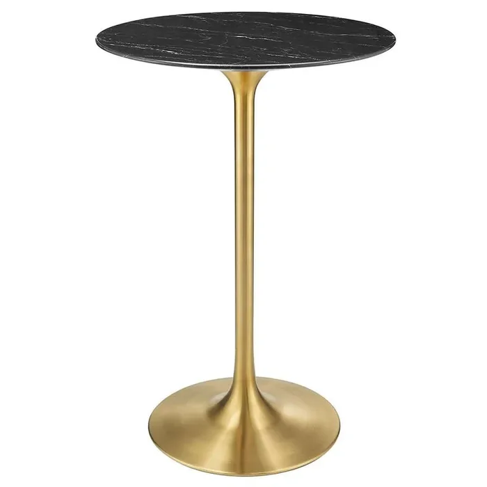 Modway – Lippa 28in Round Artificial Marble Bar Table in Gold Black – EEI-5533-GLD-BLK