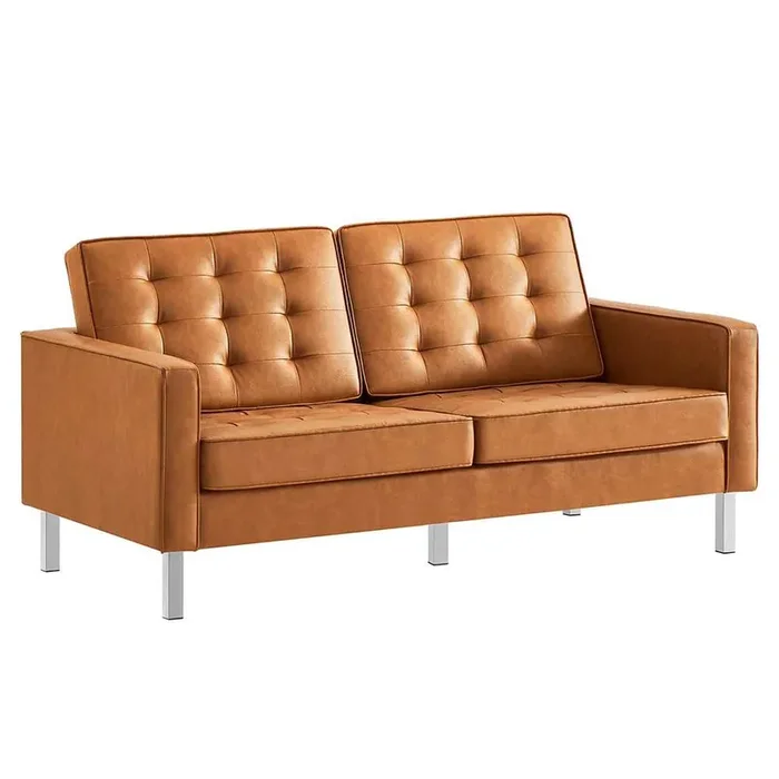 Modway – Loft Tufted Vegan Leather Loveseat in Silver White – EEI-3388-SLV-WHI