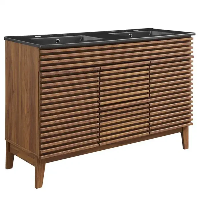 Modway – Render 48in Double Sink Bathroom Vanity in Walnut Black – EEI-5381-WAL-BLK