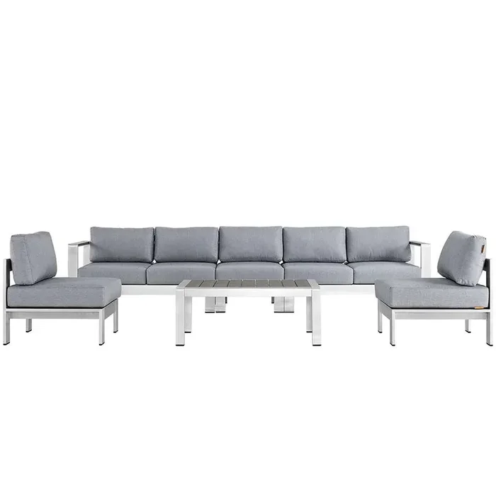 Modway – Shore 6 Piece Outdoor Patio Aluminum Sectional Sofa Set – EEI-2565-SLV-GRY