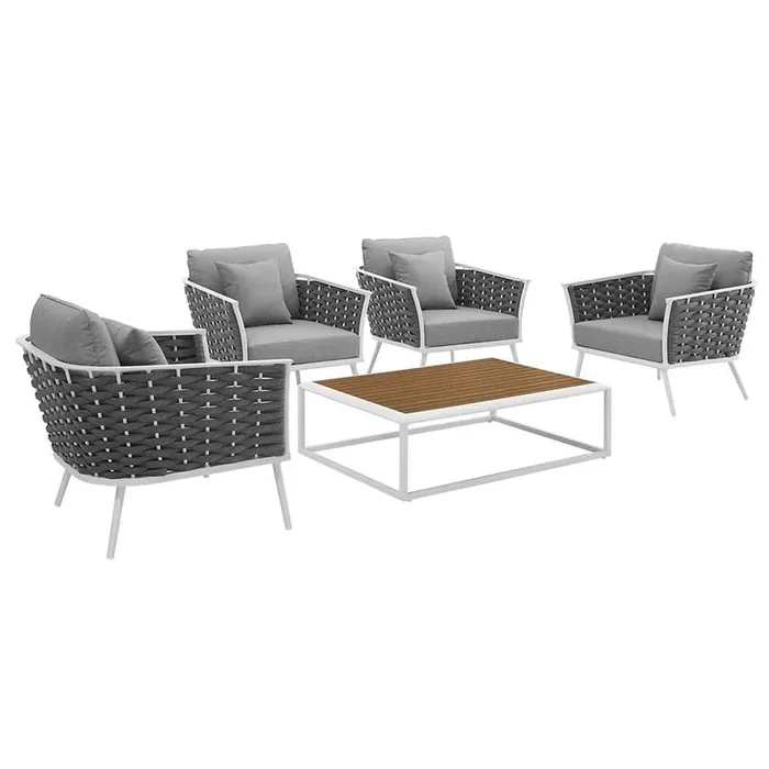 Modway – Stance 5 Piece Outdoor Patio Aluminum Sectional Sofa Set – EEI-3321-WHI-GRY-SET