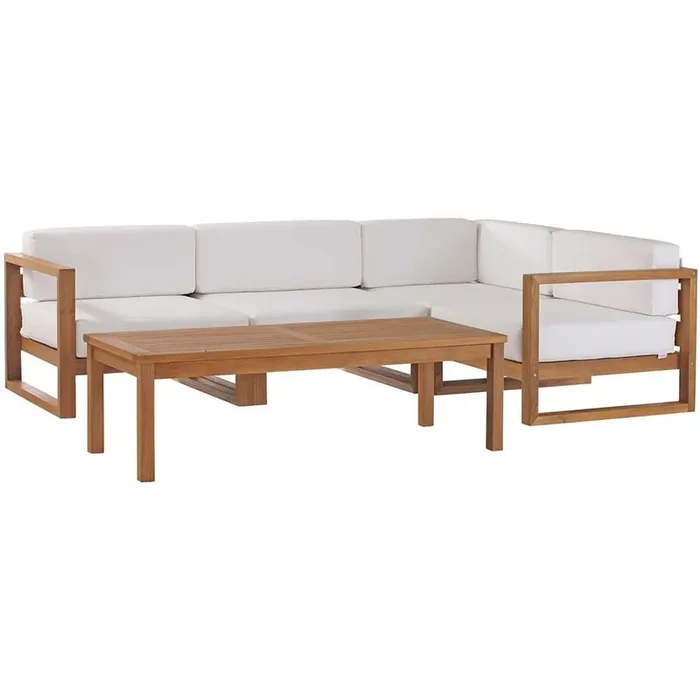 Modway – Upland Outdoor Patio Teak Wood 5-Piece Sectional Sofa Set – EEI-4619-NAT-WHI-SET