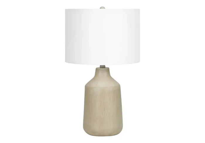 Monarch Specialties – Lighting, 24inH, Table Lamp, Beige Concrete, Ivory / Cream Shade, Contemporary – I 9702