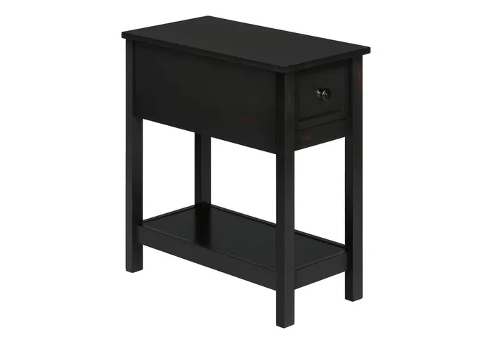 Monarch Specialties – Side Table, Narrow, Small, Storage Drawer, Bedroom, Black Veneer, Transitional – I-3961