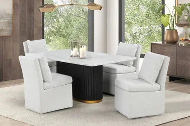 MORGES Rect Dining Marble Table, Black/White / FM3432WH-T-TABLE