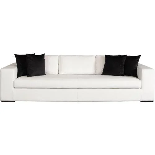 Muse Sofa in Mist White Performance Fabric w/ (4) Black Accent Pillows